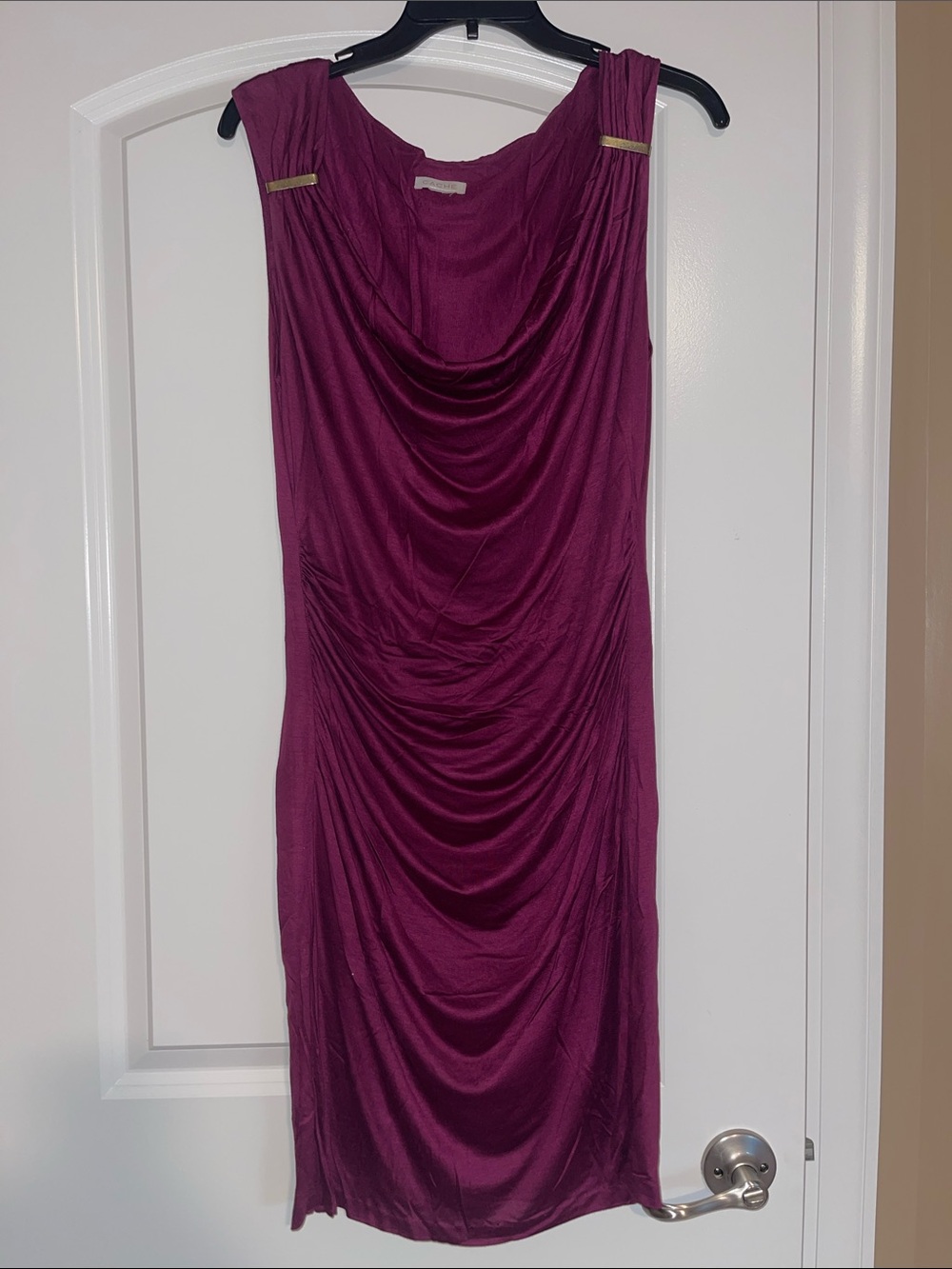 Cache Magenta Draped Sleeveless Midi Dress